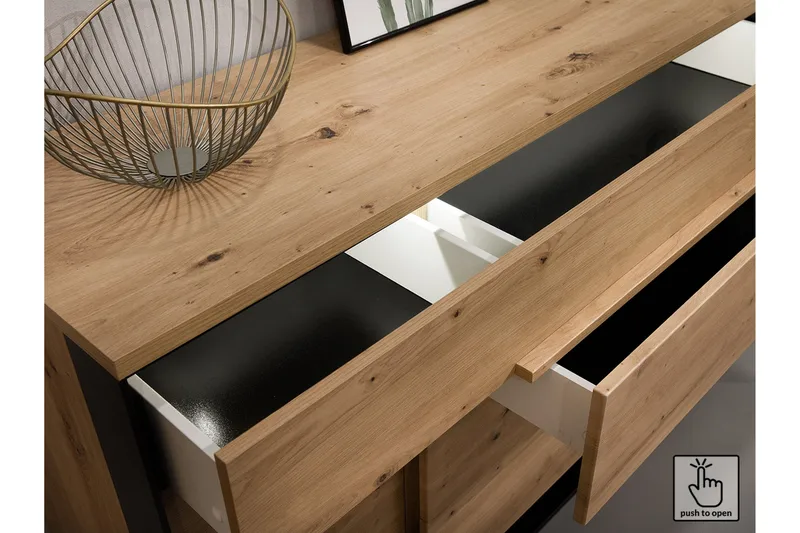 Quant Soffbord 100 cm med Förvaring 2 Lådor + Hylla - Ekfärg/Svart - Möbler - Vardagsrum - Soffbord & vardagsrumsbord - Soffbord