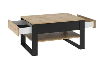 Quant Soffbord 100 cm med Förvaring 2 Lådor + Hylla - Ekfärg/Svart - Möbler - Vardagsrum - Soffbord & vardagsrumsbord - Soffbord
