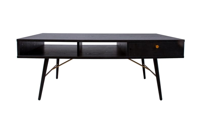 REMICH Soffbord 115 cm med Förvaring Låda+Hylla Svart/Koppar - Bord - Soffbord