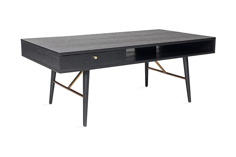 REMICH Soffbord 115 cm med Förvaring Låda+Hylla Svart/Koppar - Soffbord - Bord