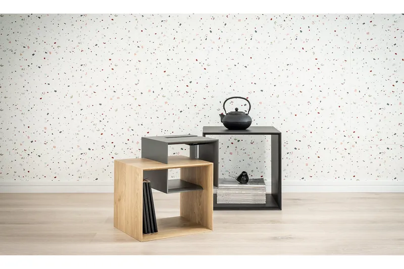 Ribbon Soffbord 90 cm med Förvaring Hylla Natur/Grå - VOX - Möbler - Vardagsrum - Soffbord & vardagsrumsbord - Soffbord