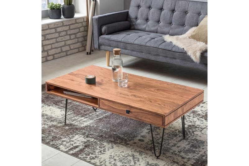 RIVITUSO Soffbord 60 cm med Förvaring 2 Lådor+Hyllor Akacia/ - Möbler - Vardagsrum - Soffbord & vardagsrumsbord - Soffbord