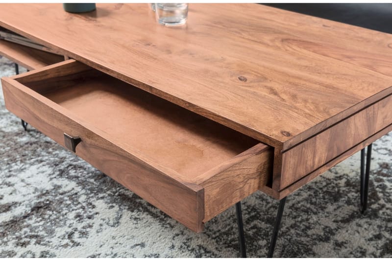 RIVITUSO Soffbord 60 cm med Förvaring 2 Lådor+Hyllor Akacia/ - Möbler - Vardagsrum - Soffbord & vardagsrumsbord - Soffbord