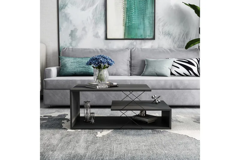 Riyana Soffbord 100 cm med Förvaring Hylla - Antracit/Svart - Möbler - Vardagsrum - Soffbord & vardagsrumsbord - Soffbord