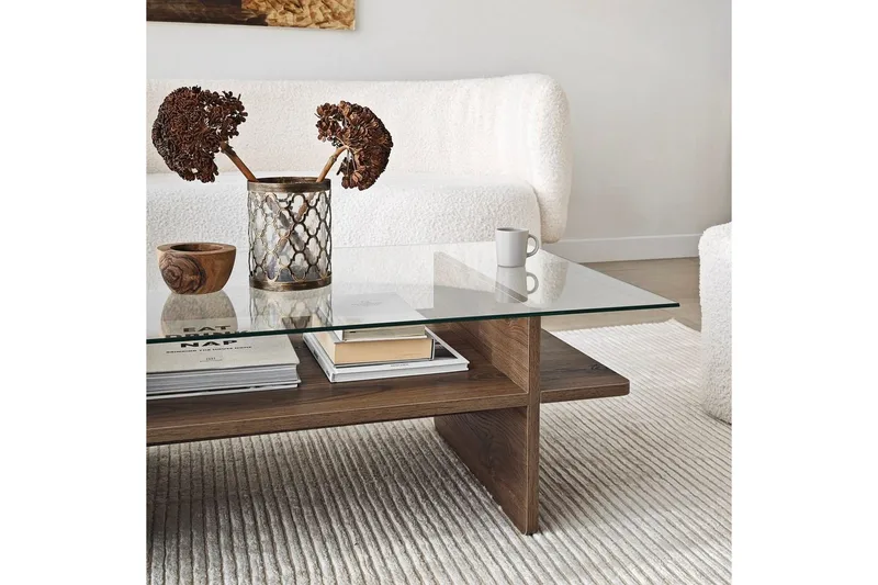 Soffbord Rubby Rektangel Valnöt / Transparent - Valnöt / Transparent - Möbler - Vardagsrum - Soffbord & vardagsrumsbord - Soffbord