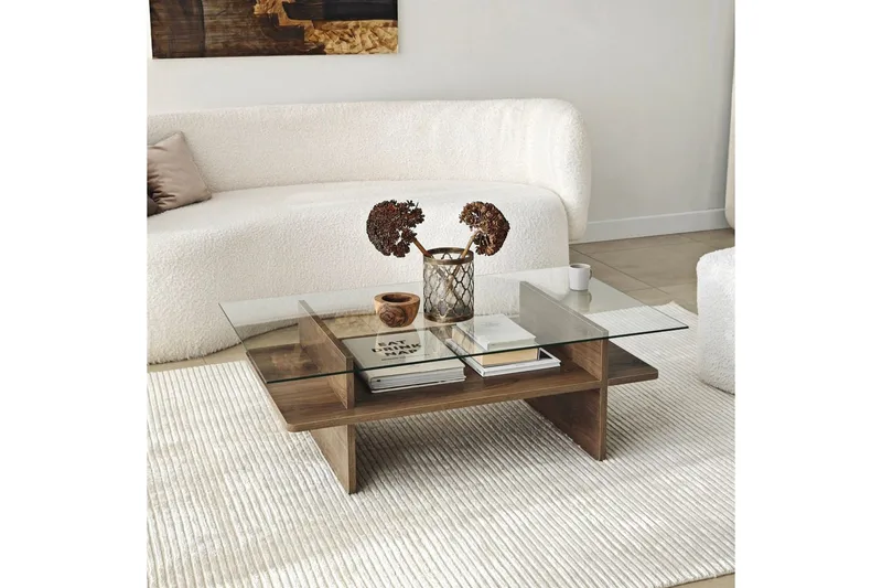 Soffbord Rubby Rektangel Valnöt / Transparent - Valnöt / Transparent - Möbler - Vardagsrum - Soffbord & vardagsrumsbord - Soffbord