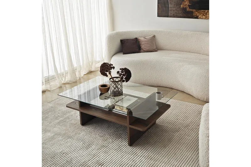 Soffbord Rubby Rektangel Valnöt / Transparent - Valnöt / Transparent - Möbler - Vardagsrum - Soffbord & vardagsrumsbord - Soffbord