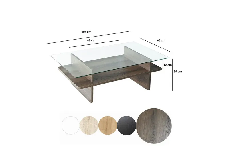 Soffbord Rubby Rektangel Valnöt / Transparent - Valnöt / Transparent - Möbler - Vardagsrum - Soffbord & vardagsrumsbord - Soffbord