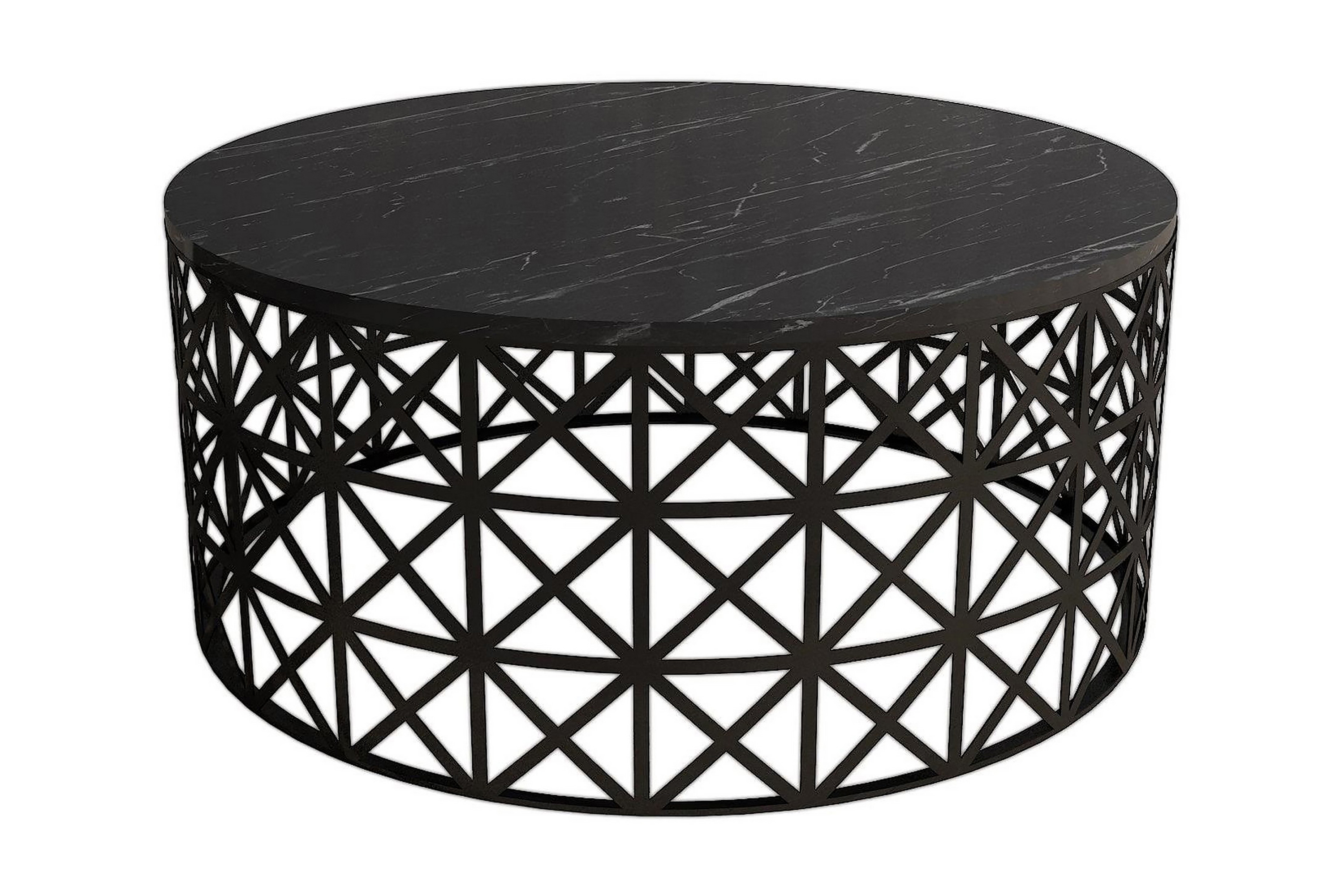 rudolfo soffbord 90 cm runt marmormönster svart -