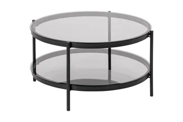 Rutkin Soffbord 79 cm Runt med Förvaring Hylla - Glas/Grå/Matt Svart - Möbler - Vardagsrum - Soffbord & vardagsrumsbord - Soffbord