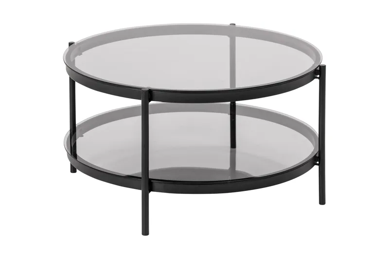 Rutkin Soffbord 79 cm Runt med Förvaring Hylla - Glas/Grå/Matt Svart - Möbler - Vardagsrum - Soffbord & vardagsrumsbord - Soffbord