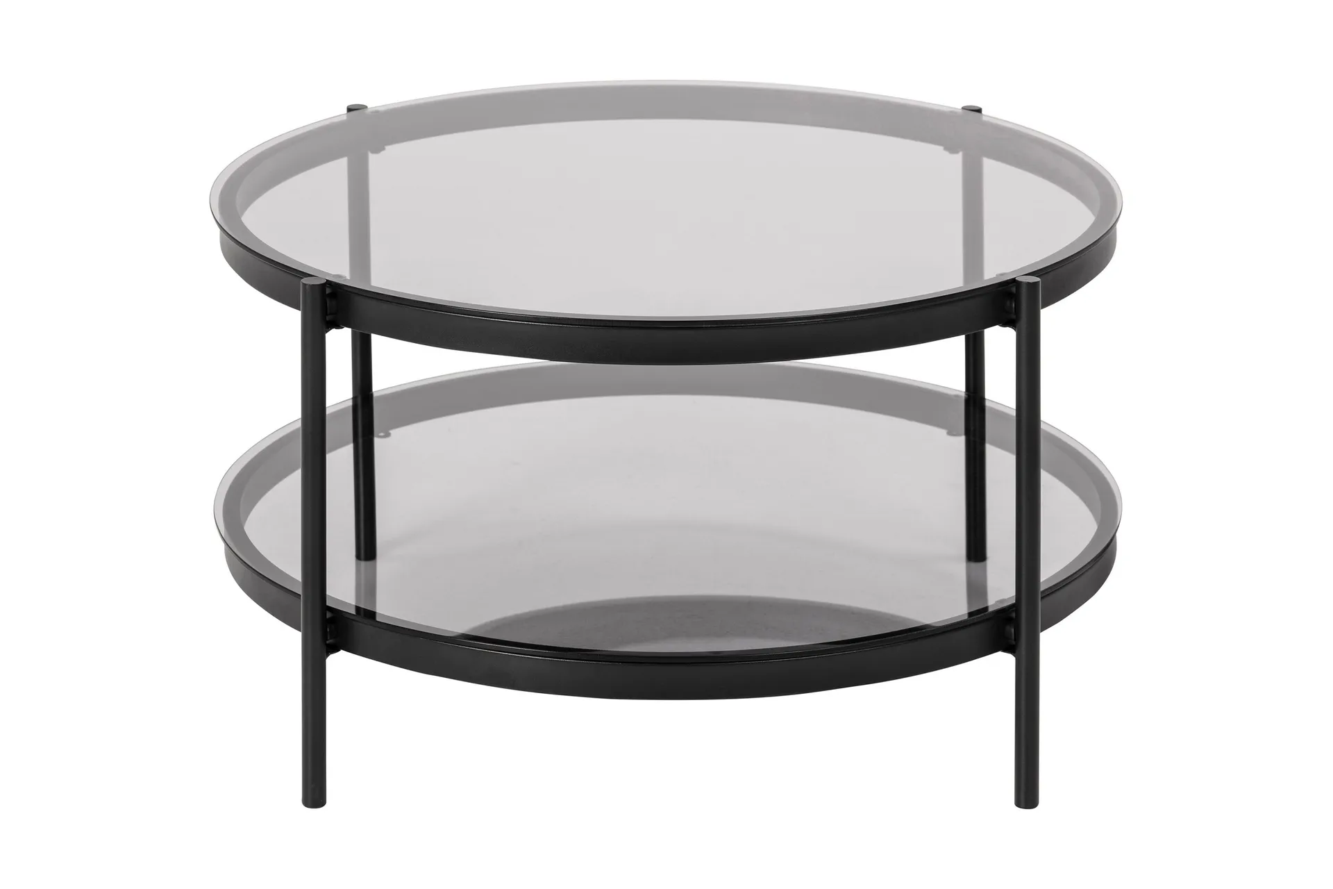 Rutkin Soffbord 79 cm Runt med F&ouml;rvaring Hylla - Glas/Gr&aring;/Matt Svart