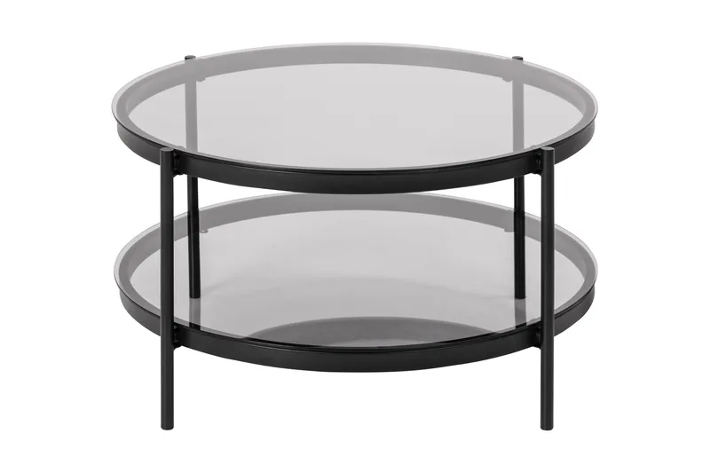 Rutkin Soffbord 79 cm Runt med Förvaring Hylla, Glas/Grå/Matt Svart