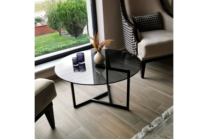 Sabani Soffbord 75 cm Runt X-formade Ben - Grå - Möbler - Vardagsrum - Soffbord & vardagsrumsbord - Soffbord