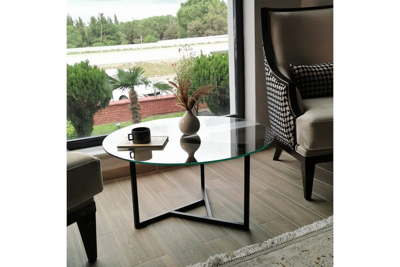 Sabani Soffbord 75 cm Runt X-formade Ben - Rökfärgat - Möbler - Vardagsrum - Soffbord & vardagsrumsbord - Soffbord