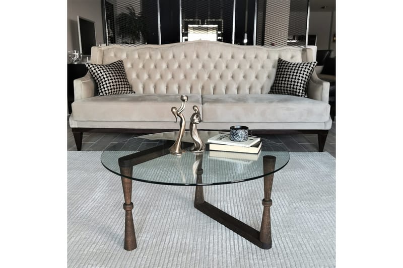 Sabani Soffbord 80 cm Runt Svarvade Ben - Glas/Valnötsbrun - Möbler - Vardagsrum - Soffbord & vardagsrumsbord - Soffbord