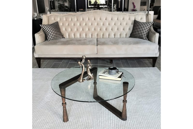 Sabani Soffbord 80 cm Runt Svarvade Ben - Glas/Valnötsbrun - Möbler - Vardagsrum - Soffbord & vardagsrumsbord - Soffbord