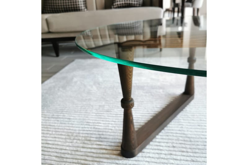Sabani Soffbord 80 cm Runt Svarvade Ben - Glas/Valnötsbrun - Möbler - Vardagsrum - Soffbord & vardagsrumsbord - Soffbord