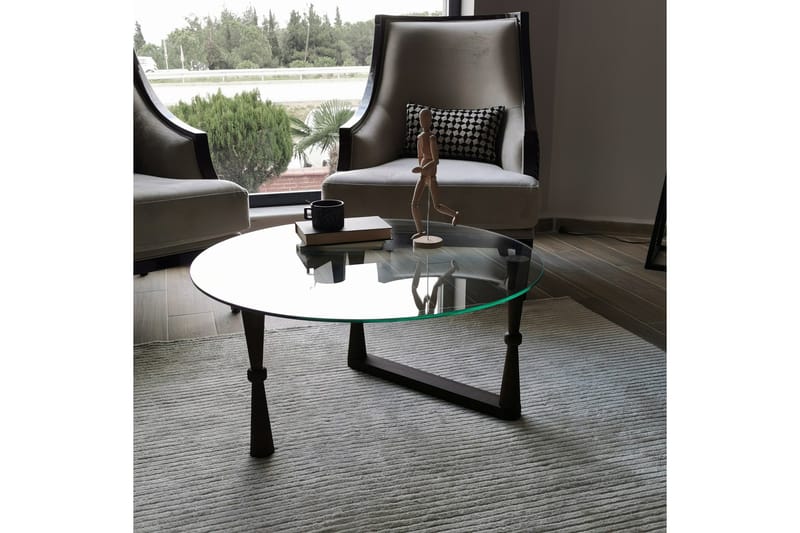 Sabani Soffbord 80 cm Runt Svarvade Ben - Glas/Valnötsbrun - Möbler - Vardagsrum - Soffbord & vardagsrumsbord - Soffbord