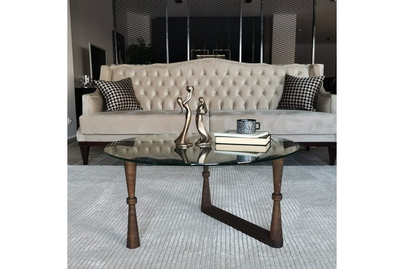 Sabani Soffbord 80 cm Runt Svarvade Ben - Glas/Valnötsbrun - Möbler - Vardagsrum - Soffbord & vardagsrumsbord - Soffbord