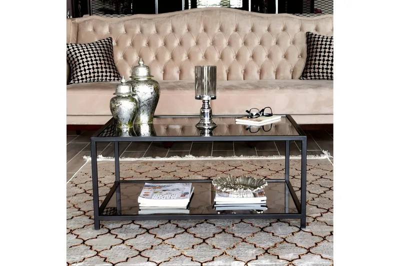 Sabani Soffbord 90 cm med Förvaring Hylla - Glas/Rökfärgad/Svart - Möbler - Vardagsrum - Soffbord & vardagsrumsbord - Soffbord