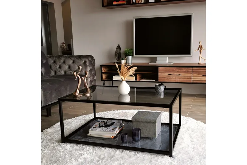 Sabani Soffbord 90 cm med Förvaring Hylla - Glas/Rökfärgad/Svart - Möbler - Vardagsrum - Soffbord & vardagsrumsbord - Soffbord