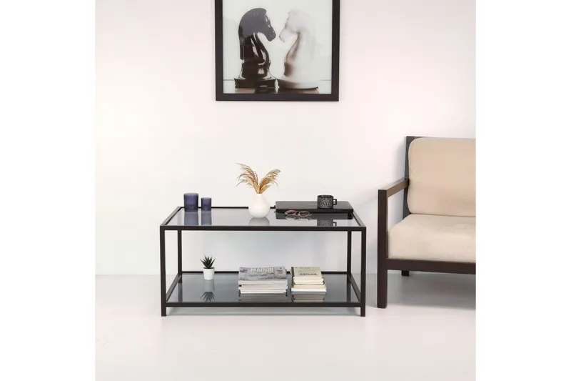 Sabani Soffbord 90 cm med Förvaring Hylla - Glas/Rökfärgad/Svart - Möbler - Vardagsrum - Soffbord & vardagsrumsbord - Soffbord