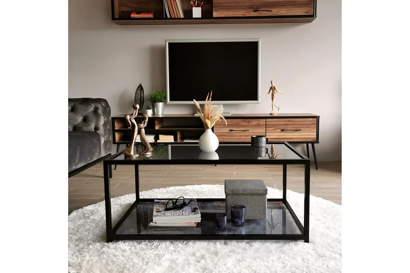 Sabani Soffbord 90 cm med Förvaring Hylla - Glas/Rökfärgad/Svart - Möbler - Vardagsrum - Soffbord & vardagsrumsbord - Soffbord