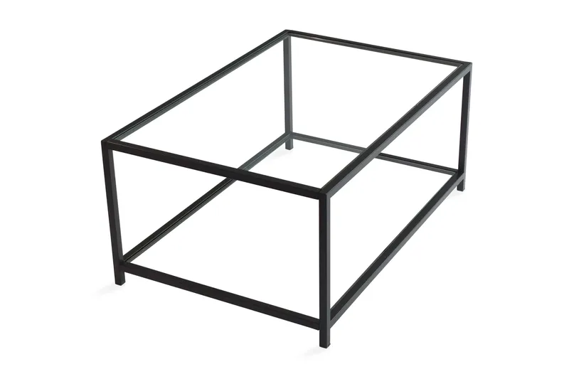Sabani Soffbord 90 cm med Förvaring Hylla, Glas/Svart