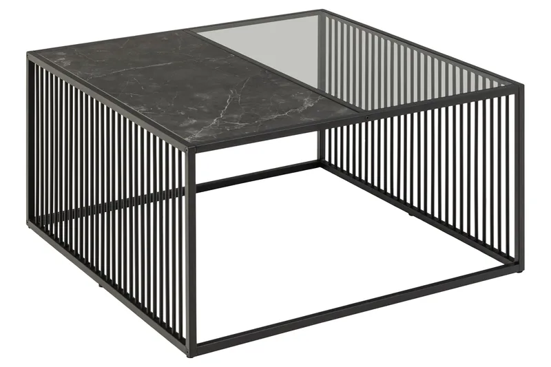 Saklani Kvadratiskt Soffbord 80x80 cm i Metall med Glasskiva, Svart