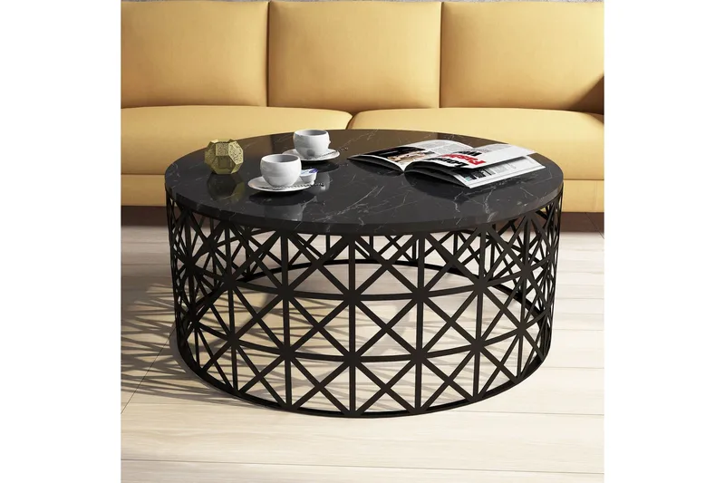 Schammel Soffbord 90 cm Runt Marmormönster - Svart - Möbler - Vardagsrum - Soffbord & vardagsrumsbord - Soffbord