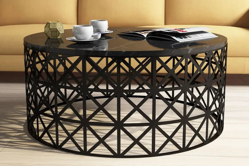 Schammel Soffbord 90 cm Runt Marmormönster - Svart - Möbler - Vardagsrum - Soffbord & vardagsrumsbord - Soffbord