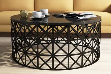 Schammel Soffbord 90 cm Runt Marmormönster - Svart - Möbler - Vardagsrum - Soffbord & vardagsrumsbord - Soffbord