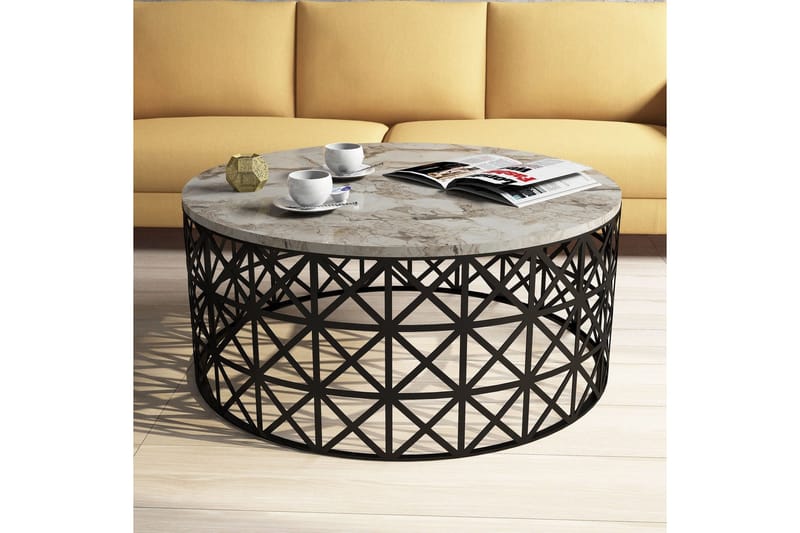 Schammel Soffbord 90 cm Runt Marmormönster - Vit/Svart - Möbler - Vardagsrum - Soffbord & vardagsrumsbord - Soffbord