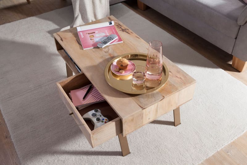 Sekuterski Soffbord 95 cm med Förvaring Låda + Hylla - Massivt Trä - Möbler - Vardagsrum - Soffbord & vardagsrumsbord - Soffbord