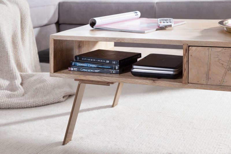 Sekuterski Soffbord 95 cm med Förvaring Låda + Hylla - Massivt Trä - Möbler - Vardagsrum - Soffbord & vardagsrumsbord - Soffbord