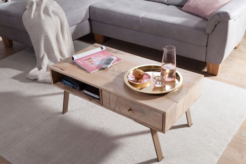 Sekuterski Soffbord 95 cm med Förvaring Låda + Hylla - Massivt Trä - Möbler - Vardagsrum - Soffbord & vardagsrumsbord - Soffbord