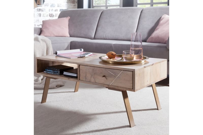 Sekuterski Soffbord 95 cm med Förvaring Låda + Hylla - Massivt Trä - Möbler - Vardagsrum - Soffbord & vardagsrumsbord - Soffbord