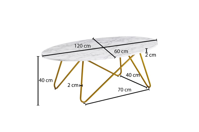 SENECA Soffbord 120 cm Ovalt Vit/Guld - Marmorbord - Soffbord - Bord