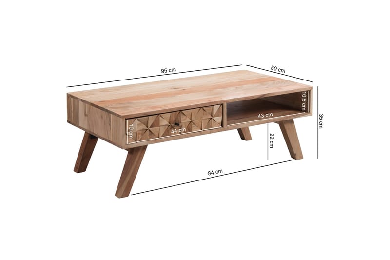 Seufert 95 cm Rektangulärt Soffbord med Lådor i Ljust Trä - Natur - Möbler - Vardagsrum - Soffbord & vardagsrumsbord - Soffbord