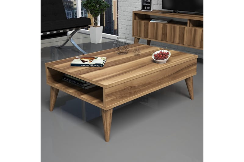 SHEEL Soffbord 90 cm med Förvaring Hylla Valnötsbrun - Möbler - Vardagsrum - Soffbord & vardagsrumsbord - Soffbord