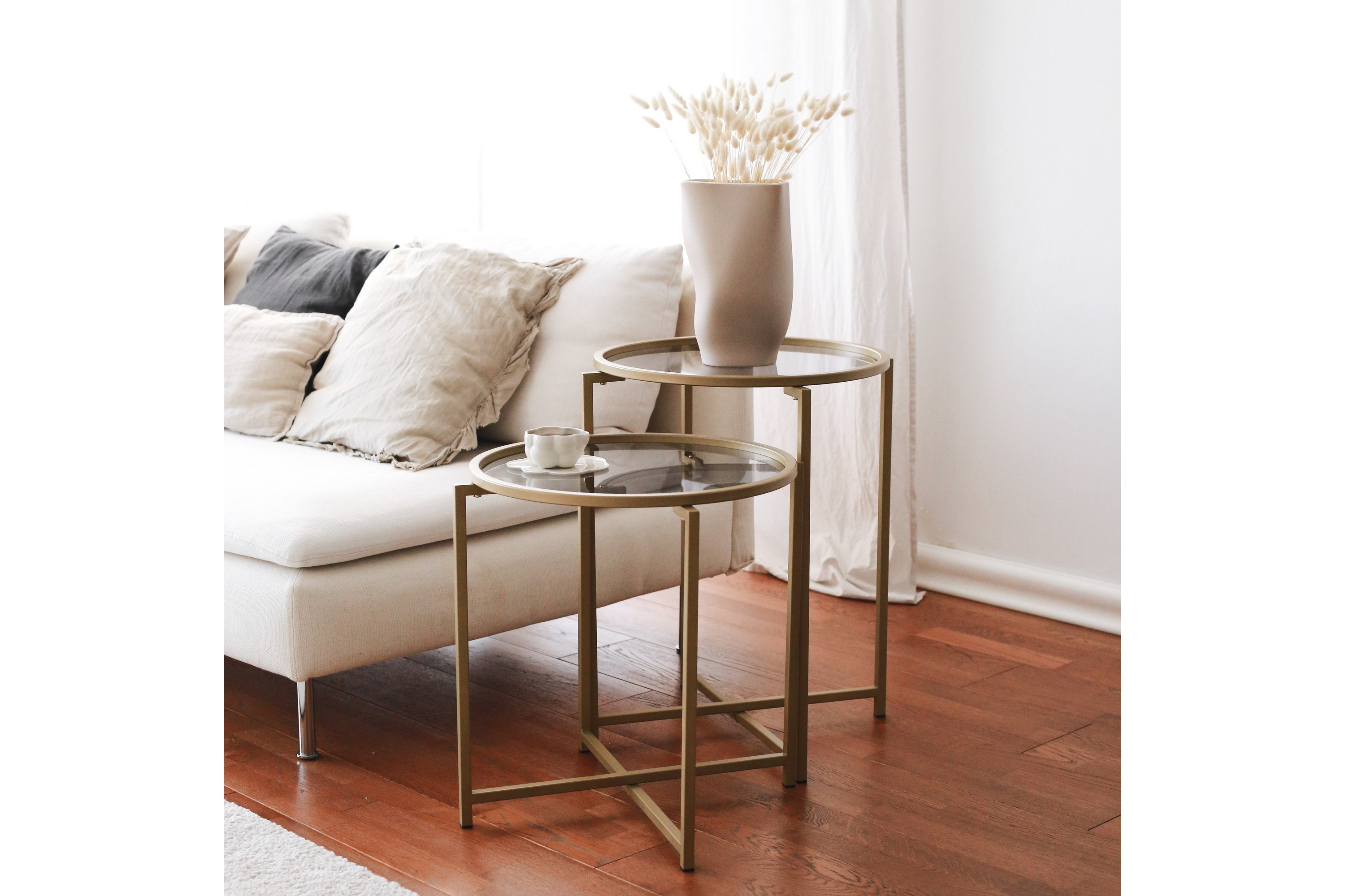 shiedam soffbord 50 cm runt 2-pack guld/rökfärgat glas - guld/rökfärgat