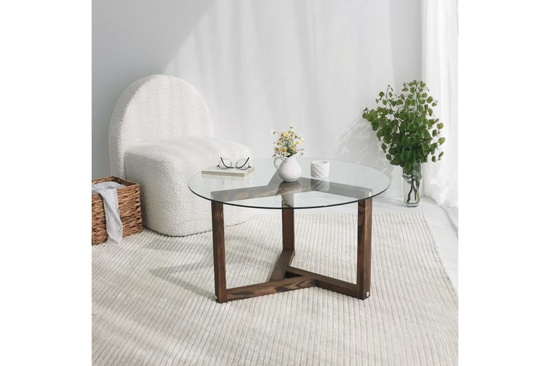 Sibas Soffbord 75 cm Runt - Valnöt/Glas - Möbler - Vardagsrum - Soffbord & vardagsrumsbord - Soffbord