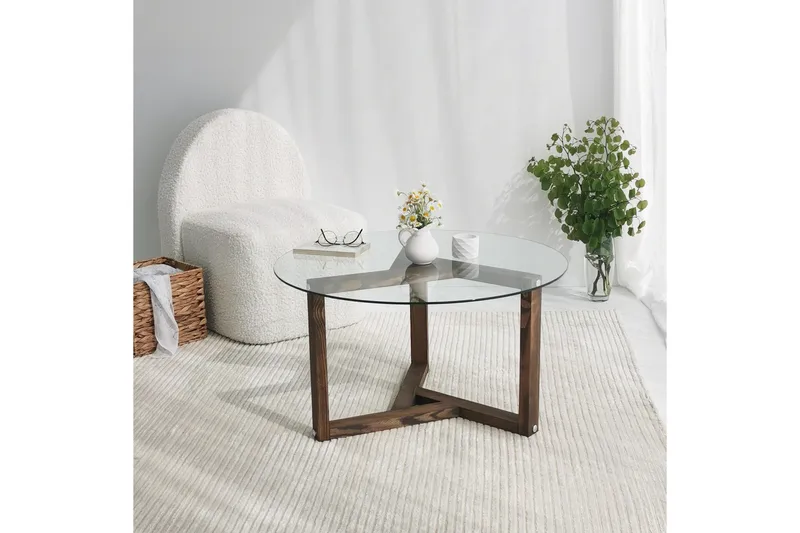 Sibas Soffbord 75 cm Runt - Valnöt/Glas - Möbler - Vardagsrum - Soffbord & vardagsrumsbord - Soffbord