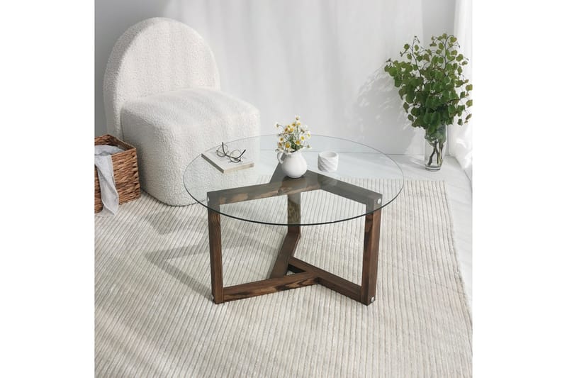 Sibas Soffbord 75 cm Runt - Valnöt/Glas - Möbler - Vardagsrum - Soffbord & vardagsrumsbord - Soffbord