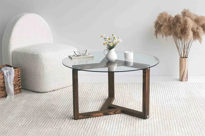 Sibas Soffbord 75 cm Runt - Valnöt/Glas - Möbler - Vardagsrum - Soffbord & vardagsrumsbord - Soffbord