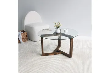 Sibas Soffbord 75 cm Runt - Valnöt/Glas - Möbler - Vardagsrum - Soffbord & vardagsrumsbord - Soffbord