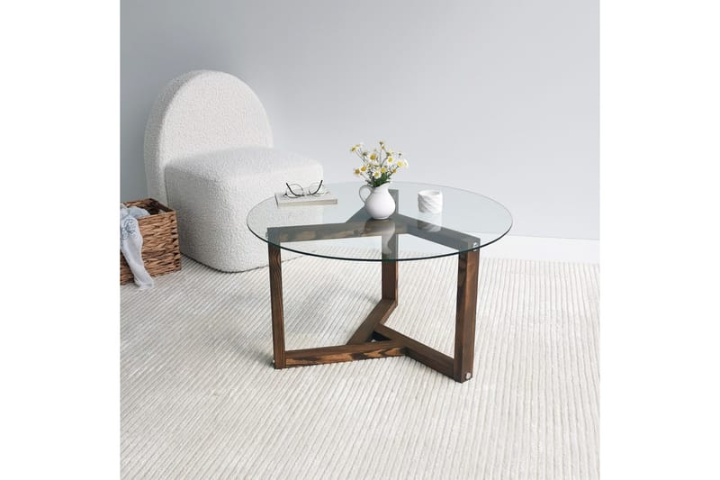 Sibas Soffbord 75 cm Runt - Valnöt/Glas - Möbler - Vardagsrum - Soffbord & vardagsrumsbord - Soffbord