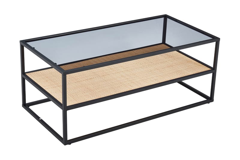 SKEPPSTA Soffbord 120 cm med Förvaring Hylla Glas/Rotting/Sv - Möbler - Vardagsrum - Soffbord & vardagsrumsbord - Soffbord