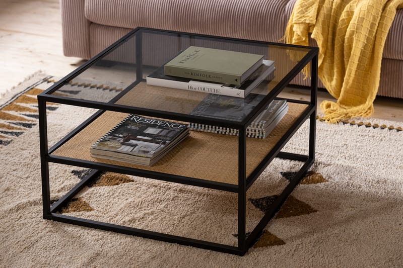 SKEPPSTA Soffbord 75 cm med Förvaring Hylla Glas/Rotting/Sva - Möbler - Vardagsrum - Soffbord & vardagsrumsbord - Soffbord